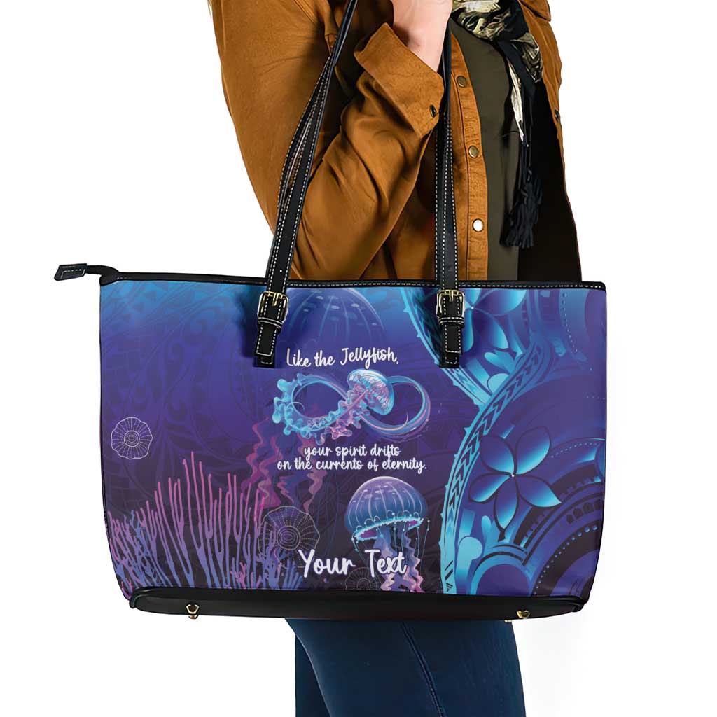 Polynesia Jellyfish Memorial Personalised Leather Tote Bag Infinity Jellies Polynesian Pattern LT14 - Polynesian Pride