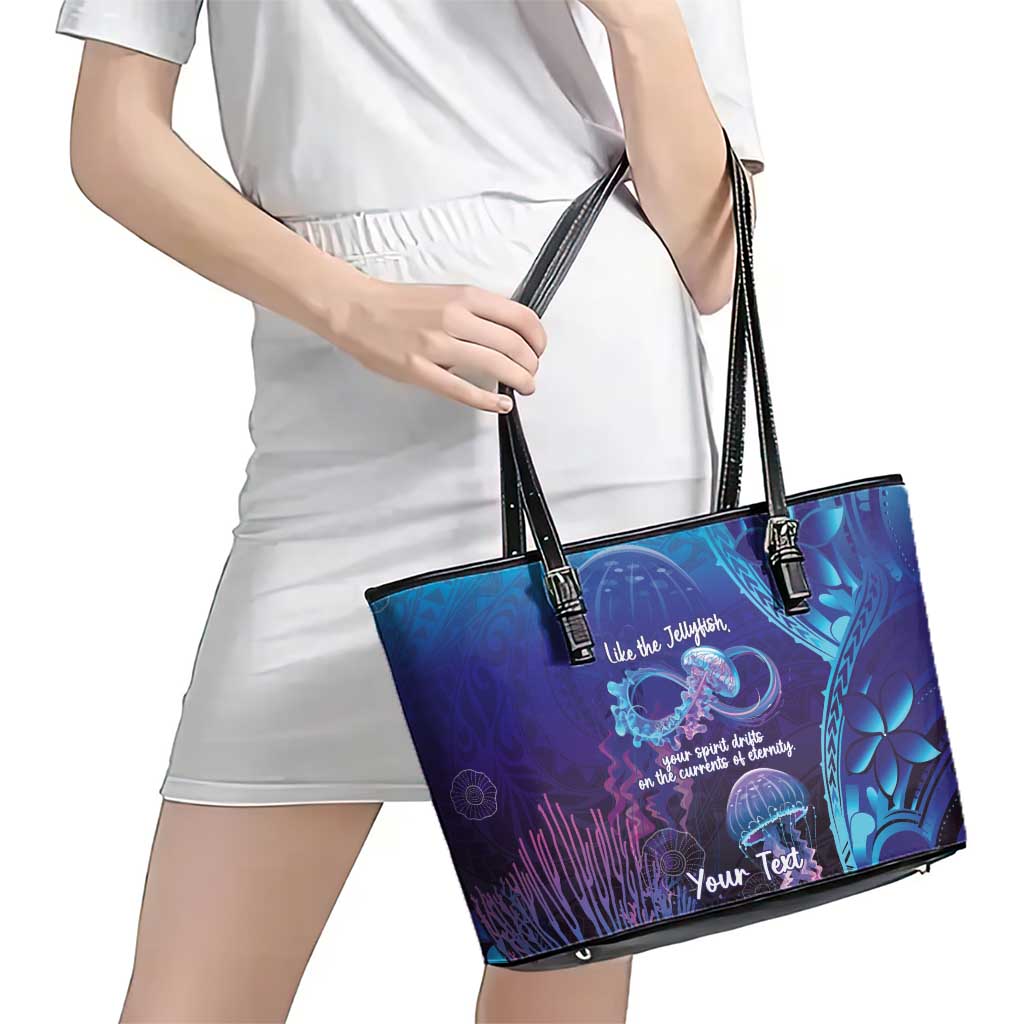 Polynesia Jellyfish Memorial Personalised Leather Tote Bag Infinity Jellies Polynesian Pattern LT14 - Polynesian Pride