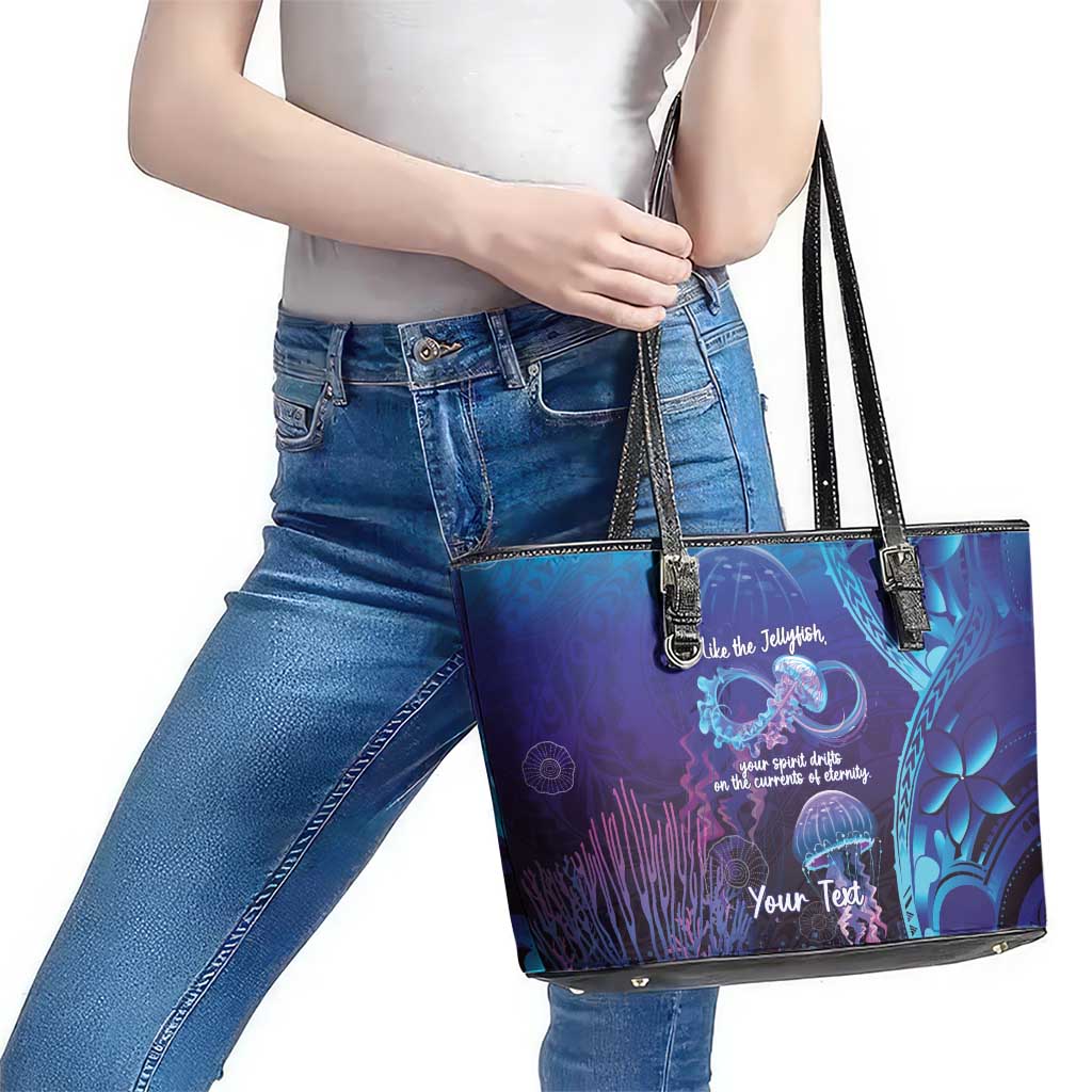 Polynesia Jellyfish Memorial Personalised Leather Tote Bag Infinity Jellies Polynesian Pattern LT14 - Polynesian Pride