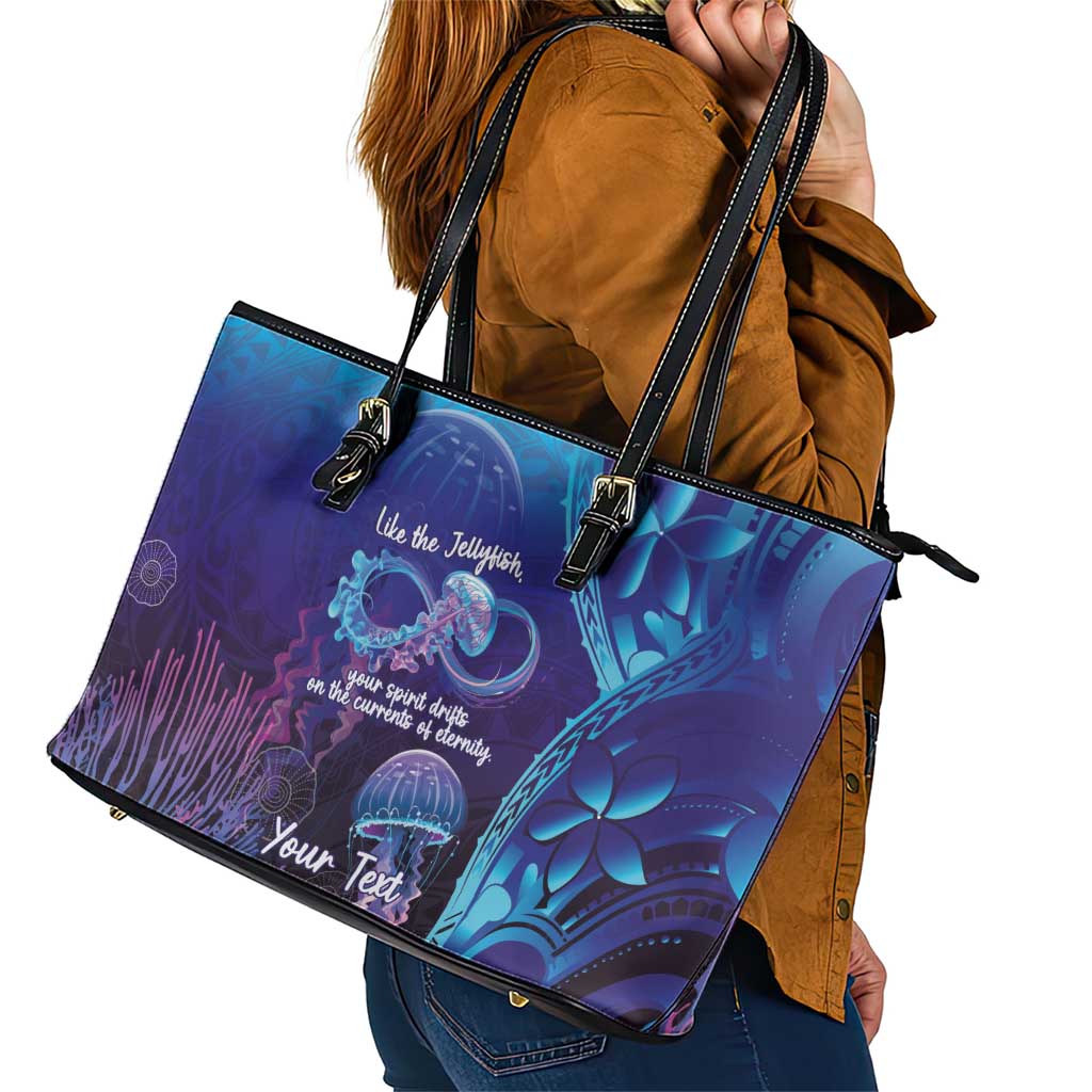 Polynesia Jellyfish Memorial Personalised Leather Tote Bag Infinity Jellies Polynesian Pattern LT14 - Polynesian Pride