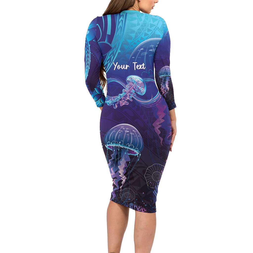 Polynesia Jellyfish Memorial Personalised Long Sleeve Bodycon Dress Infinity Jellies Polynesian Pattern LT14 - Polynesian Pride