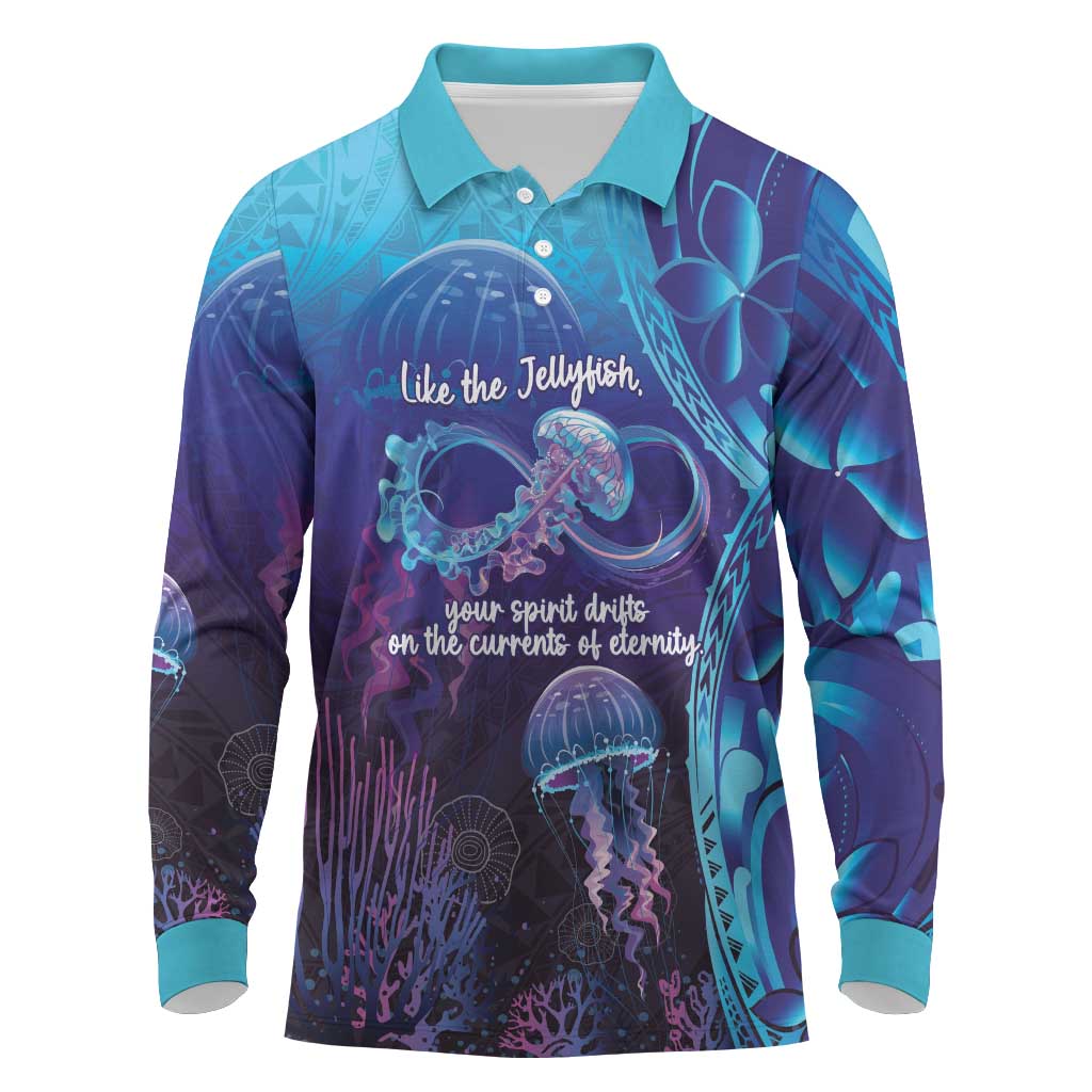 Polynesia Jellyfish Memorial Personalised Long Sleeve Polo Shirt Infinity Jellies Polynesian Pattern LT14 Purple - Polynesian Pride