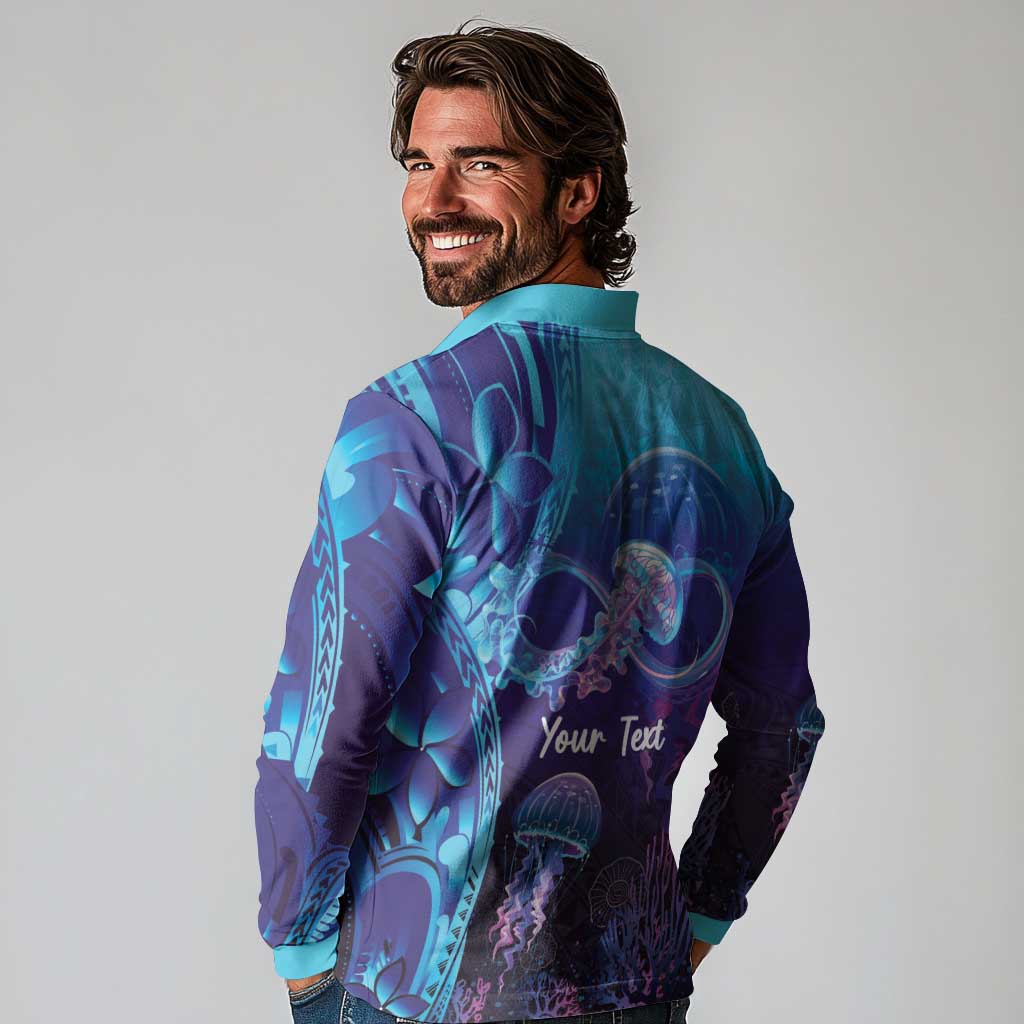 Polynesia Jellyfish Memorial Personalised Long Sleeve Polo Shirt Infinity Jellies Polynesian Pattern LT14 - Polynesian Pride