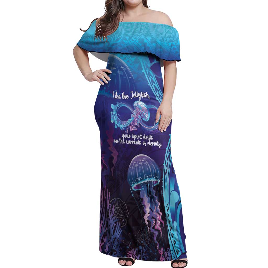 Polynesia Jellyfish Memorial Personalised Off Shoulder Maxi Dress Infinity Jellies Polynesian Pattern LT14 Women Purple - Polynesian Pride