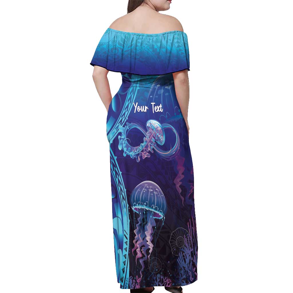 Polynesia Jellyfish Memorial Personalised Off Shoulder Maxi Dress Infinity Jellies Polynesian Pattern LT14 - Polynesian Pride