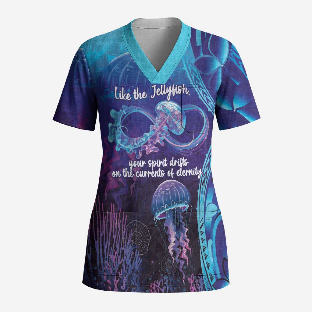 Polynesia Jellyfish Memorial Personalised Scrub Top Infinity Jellies Polynesian Pattern LT14 Adult Purple - Polynesian Pride