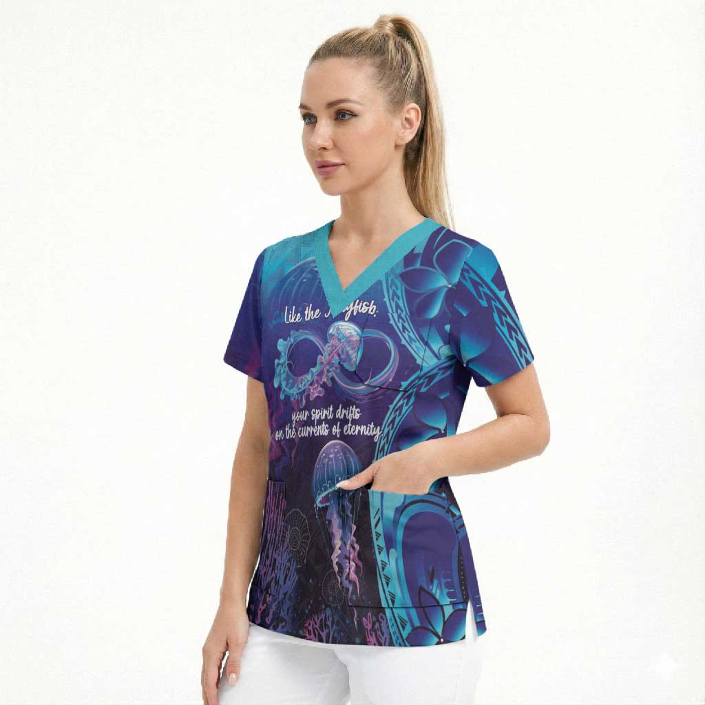Polynesia Jellyfish Memorial Personalised Scrub Top Infinity Jellies Polynesian Pattern LT14 - Polynesian Pride