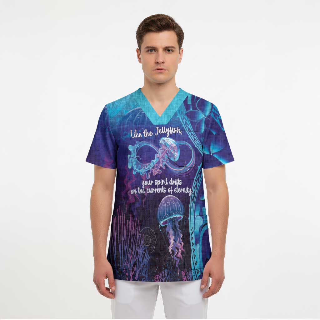 Polynesia Jellyfish Memorial Personalised Scrub Top Infinity Jellies Polynesian Pattern LT14 - Polynesian Pride