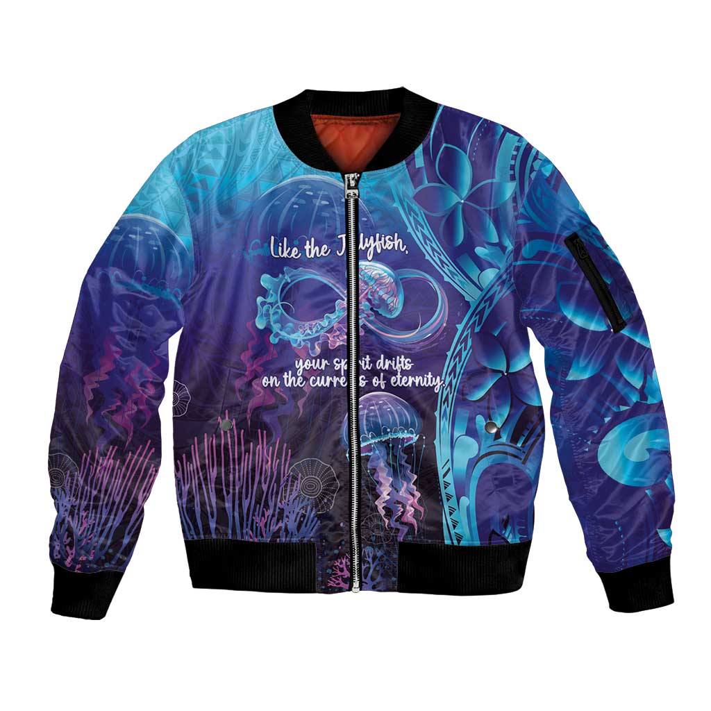 Polynesia Jellyfish Memorial Personalised Sleeve Zip Bomber Jacket Infinity Jellies Polynesian Pattern LT14 Unisex Purple - Polynesian Pride
