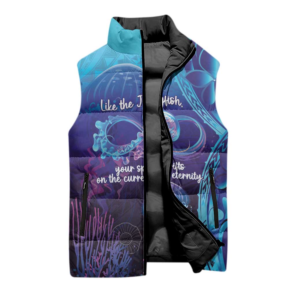 Polynesia Jellyfish Memorial Personalised Sleeveless Puffer Jacket Infinity Jellies Polynesian Pattern LT14 - Polynesian Pride
