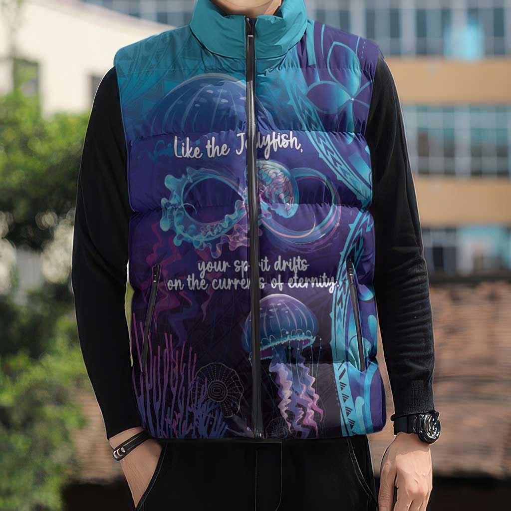 Polynesia Jellyfish Memorial Personalised Sleeveless Puffer Jacket Infinity Jellies Polynesian Pattern LT14 - Polynesian Pride