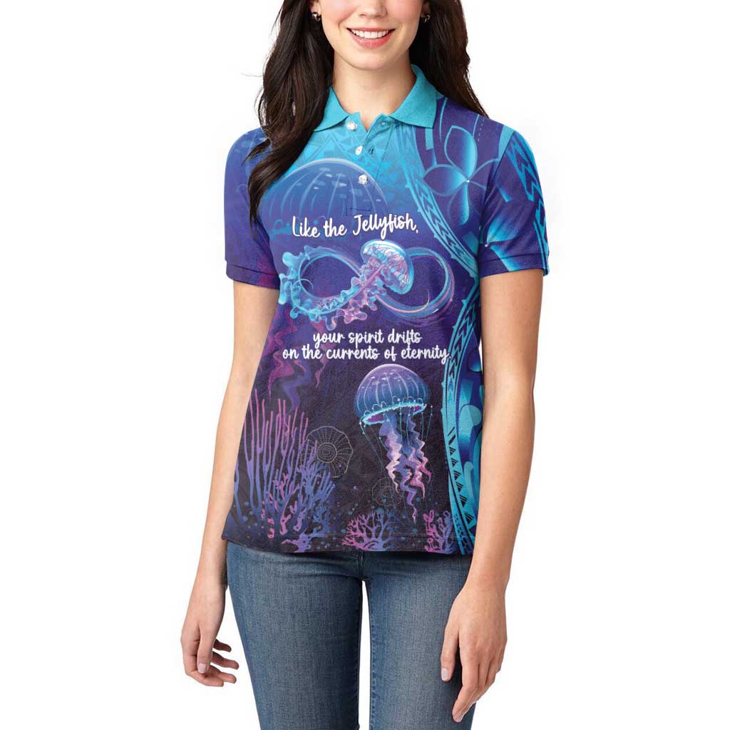 Polynesia Jellyfish Memorial Personalised Women Polo Shirt Infinity Jellies Polynesian Pattern