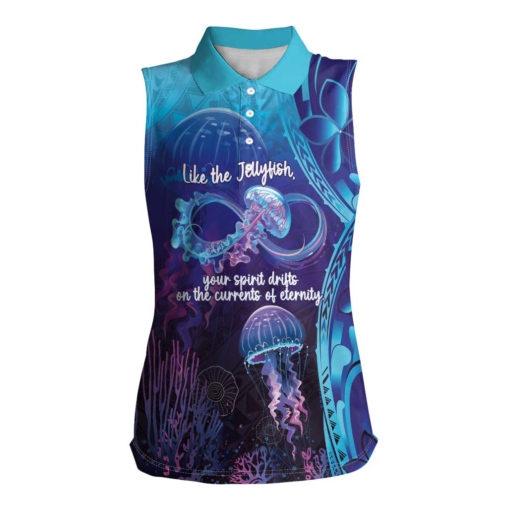 Polynesia Jellyfish Memorial Personalised Women Sleeveless Polo Shirt Infinity Jellies Polynesian Pattern LT14 Female Purple - Polynesian Pride