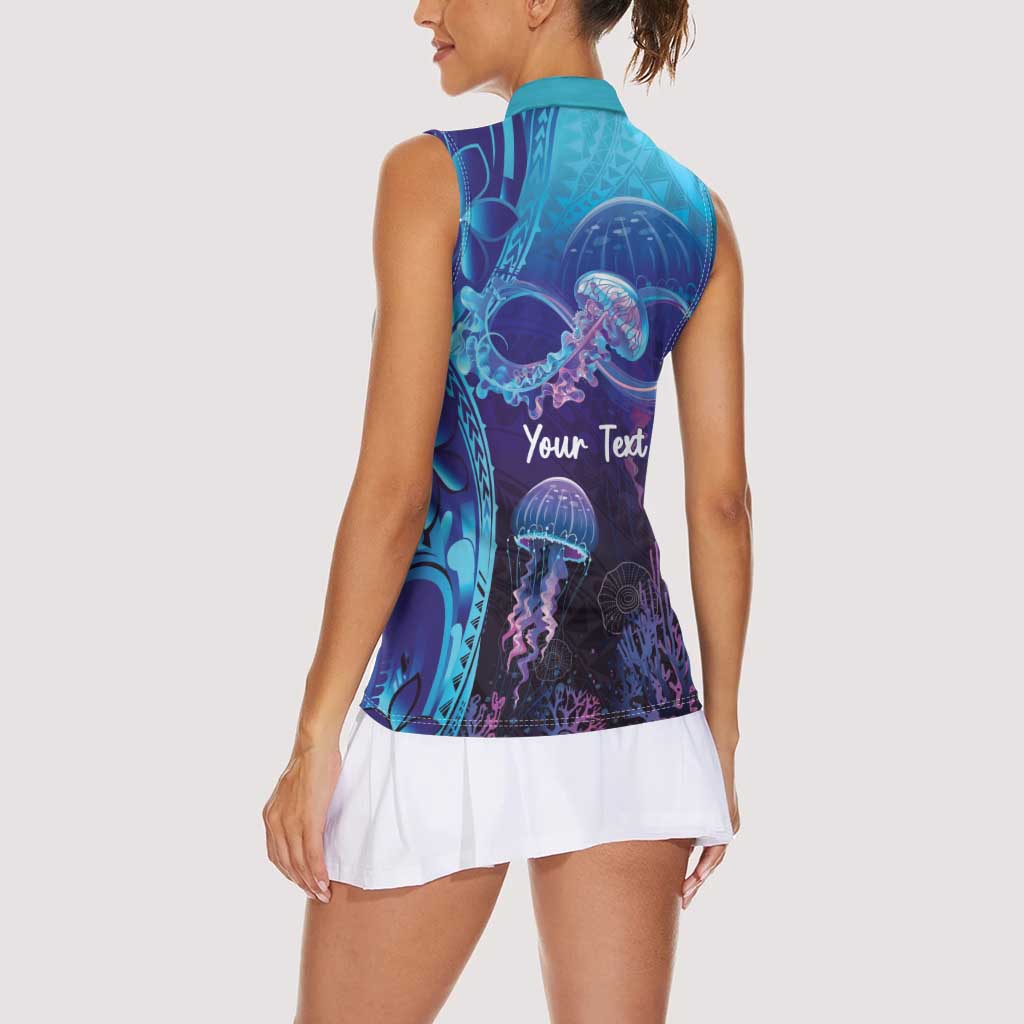 Polynesia Jellyfish Memorial Personalised Women Sleeveless Polo Shirt Infinity Jellies Polynesian Pattern LT14 - Polynesian Pride