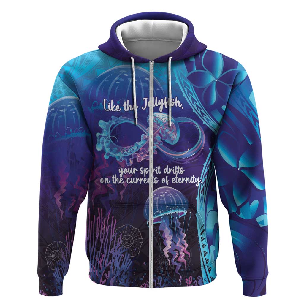 Polynesia Jellyfish Memorial Personalised Zip Hoodie Infinity Jellies Polynesian Pattern LT14 Zip Hoodie Purple - Polynesian Pride