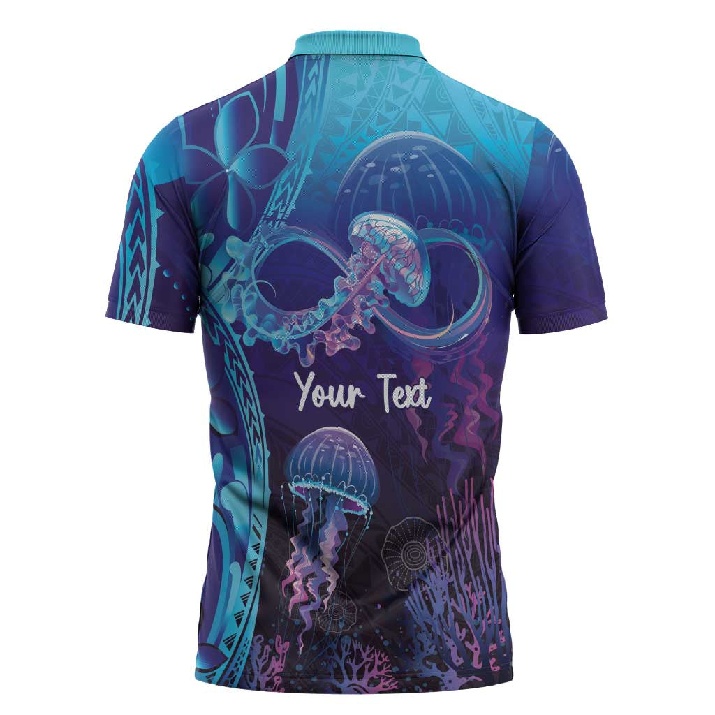 Polynesia Jellyfish Memorial Personalised Zipper Polo Shirt Infinity Jellies Polynesian Pattern