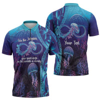 Polynesia Jellyfish Memorial Personalised Zipper Polo Shirt Infinity Jellies Polynesian Pattern