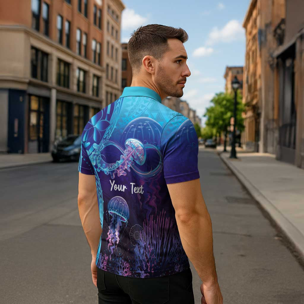Polynesia Jellyfish Memorial Personalised Zipper Polo Shirt Infinity Jellies Polynesian Pattern