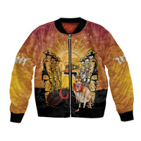 Australia And New Zealand ANZAC Bomber Jacket Aussie Kangaroo With Aotearoa Kiwi Lest We Forget LT14 Unisex Yellow - Polynesian Pride