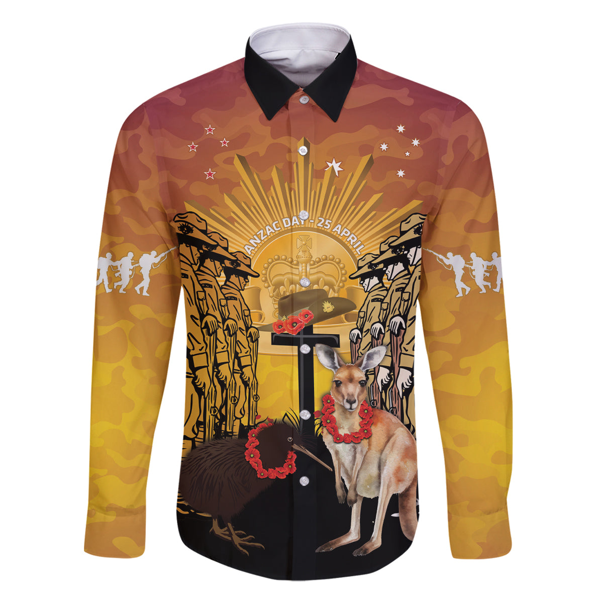 Australia And New Zealand ANZAC Family Matching Long Sleeve Bodycon Dress and Hawaiian Shirt Aussie Kangaroo With Aotearoa Kiwi Lest We Forget
