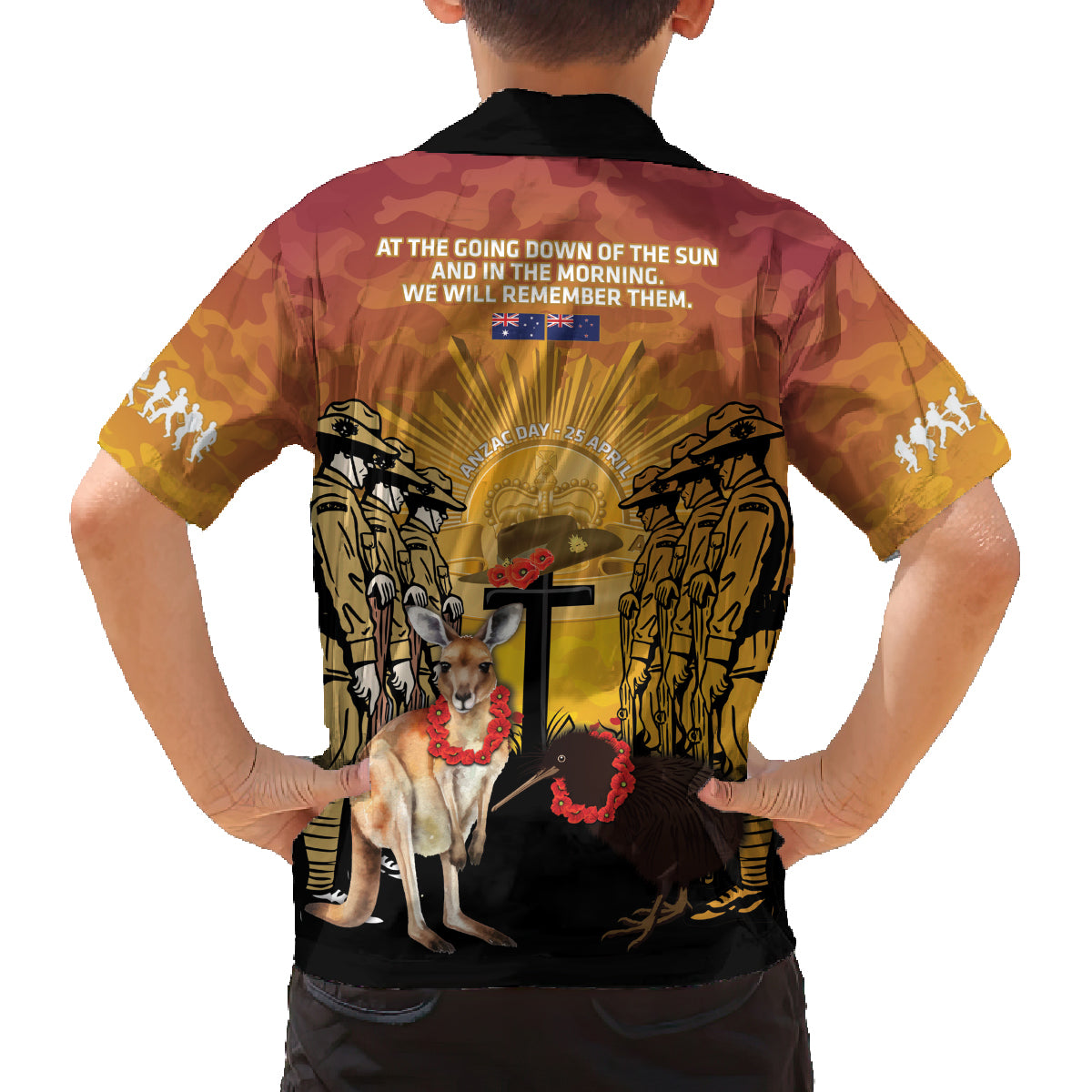 Australia And New Zealand ANZAC Family Matching Off Shoulder Short Dress and Hawaiian Shirt Aussie Kangaroo With Aotearoa Kiwi Lest We Forget