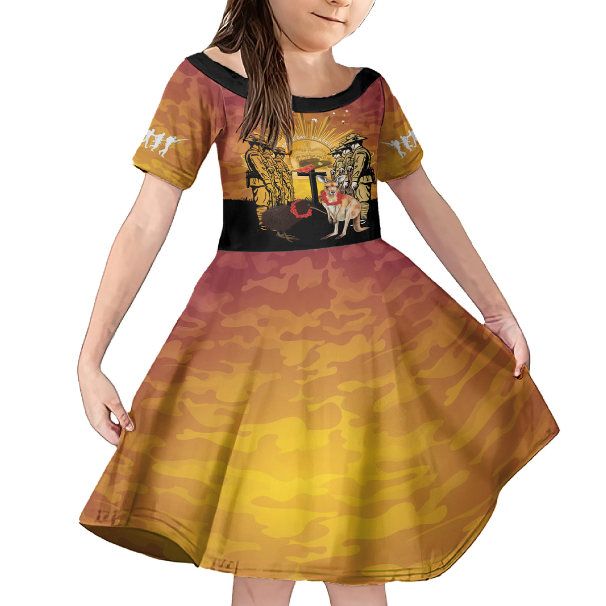 Australia And New Zealand ANZAC Family Matching Short Sleeve Bodycon Dress and Hawaiian Shirt Aussie Kangaroo With Aotearoa Kiwi Lest We Forget