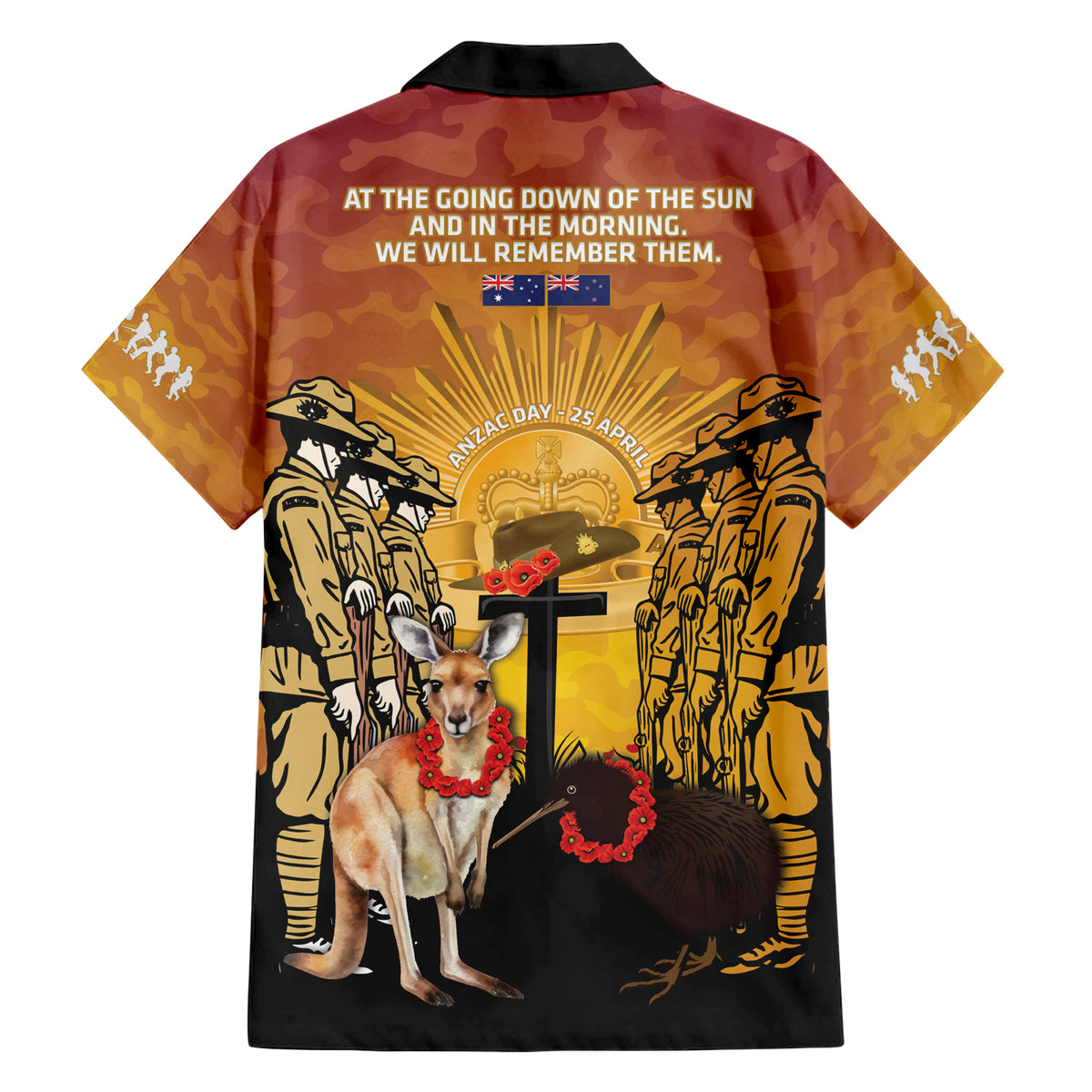Australia And New Zealand ANZAC Family Matching Short Sleeve Bodycon Dress and Hawaiian Shirt Aussie Kangaroo With Aotearoa Kiwi Lest We Forget