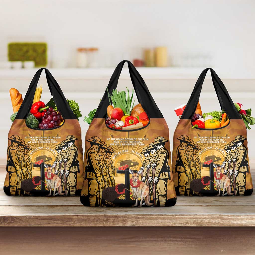 Australia And New Zealand ANZAC Grocery Bag Aussie Kangaroo With Aotearoa Kiwi Lest We Forget LT14 3-pack One Size Yellow - Polynesian Pride