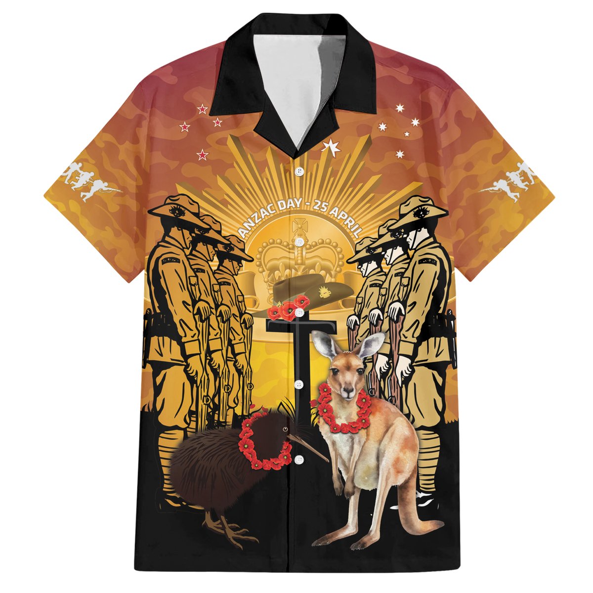 Australia And New Zealand ANZAC Hawaiian Shirt Aussie Kangaroo With Aotearoa Kiwi Lest We Forget LT14 Yellow - Polynesian Pride