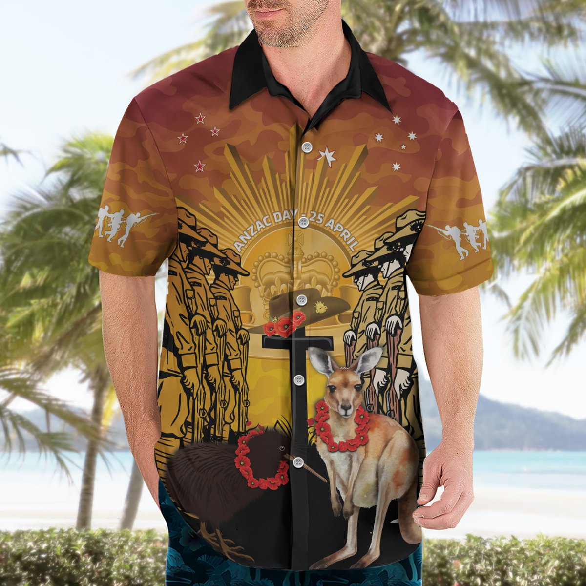 Australia And New Zealand ANZAC Hawaiian Shirt Aussie Kangaroo With Aotearoa Kiwi Lest We Forget LT14 - Polynesian Pride