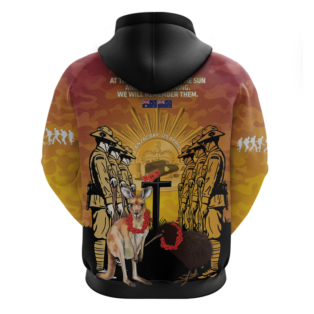 Australia And New Zealand ANZAC Hoodie Aussie Kangaroo With Aotearoa Kiwi Lest We Forget LT14 - Polynesian Pride