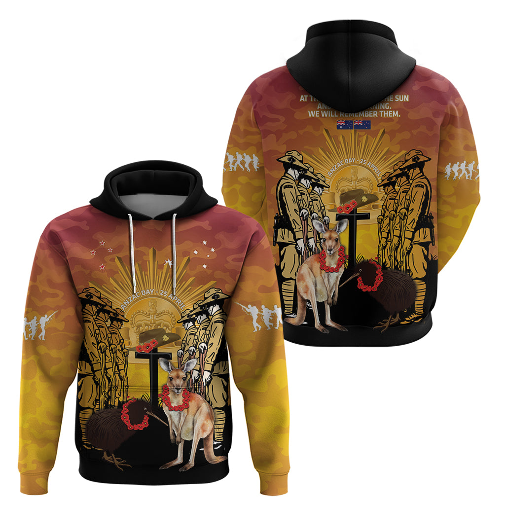 Australia And New Zealand ANZAC Hoodie Aussie Kangaroo With Aotearoa Kiwi Lest We Forget LT14 - Polynesian Pride