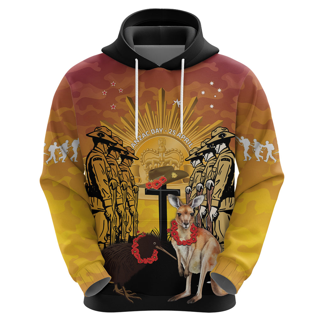 Australia And New Zealand ANZAC Hoodie Aussie Kangaroo With Aotearoa Kiwi Lest We Forget LT14 - Polynesian Pride