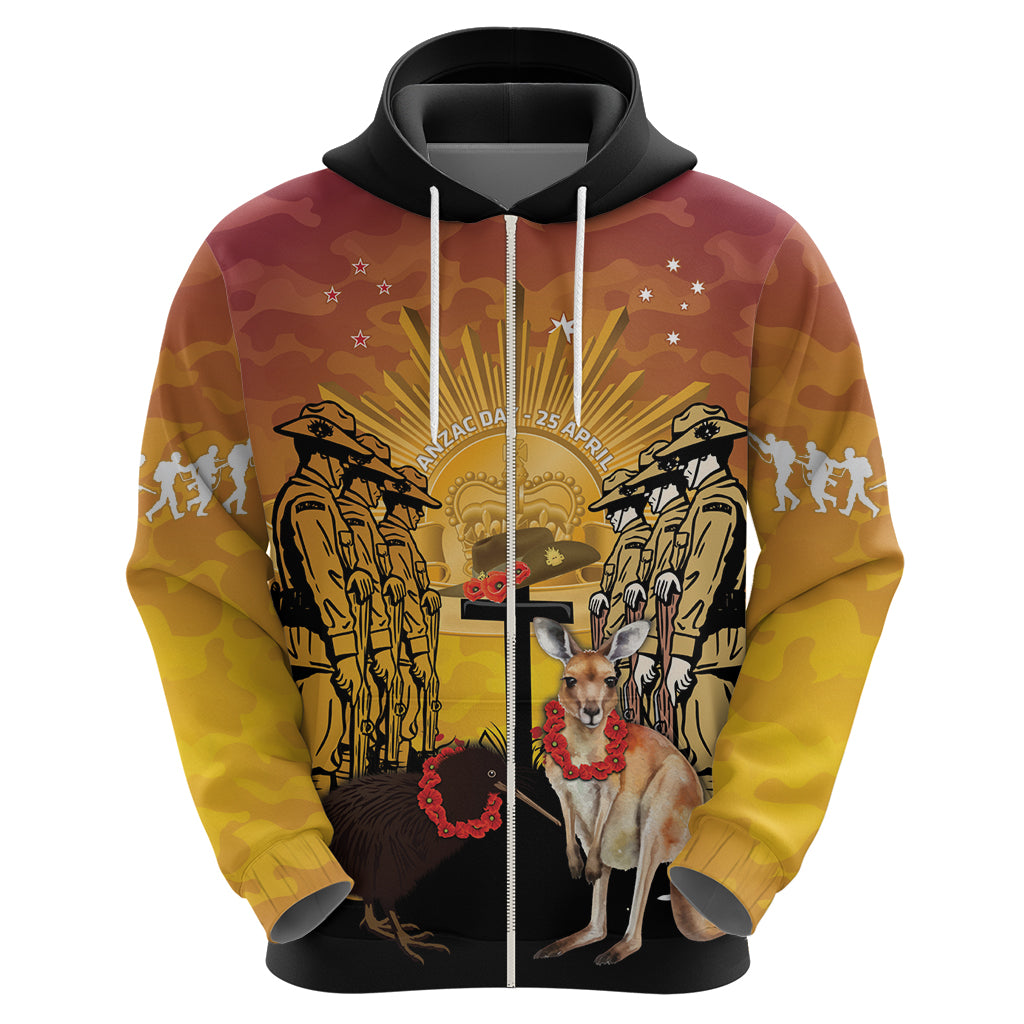 Australia And New Zealand ANZAC Hoodie Aussie Kangaroo With Aotearoa Kiwi Lest We Forget LT14 - Polynesian Pride