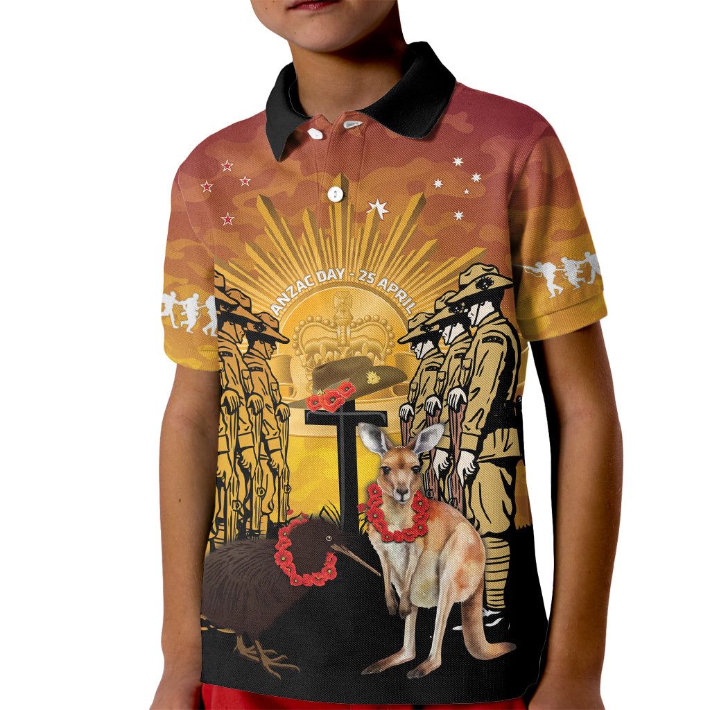 Australia And New Zealand ANZAC Kid Polo Shirt Aussie Kangaroo With Aotearoa Kiwi Lest We Forget