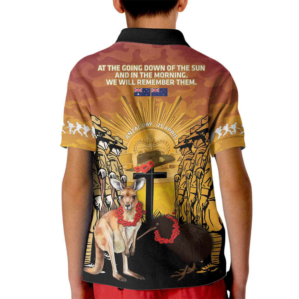 Australia And New Zealand ANZAC Kid Polo Shirt Aussie Kangaroo With Aotearoa Kiwi Lest We Forget