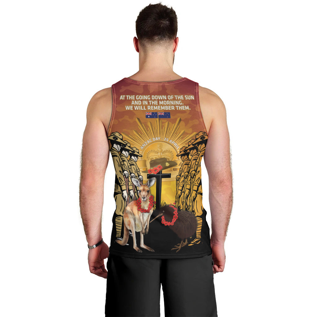 Australia And New Zealand ANZAC Men Tank Top Aussie Kangaroo With Aotearoa Kiwi Lest We Forget LT14 - Polynesian Pride