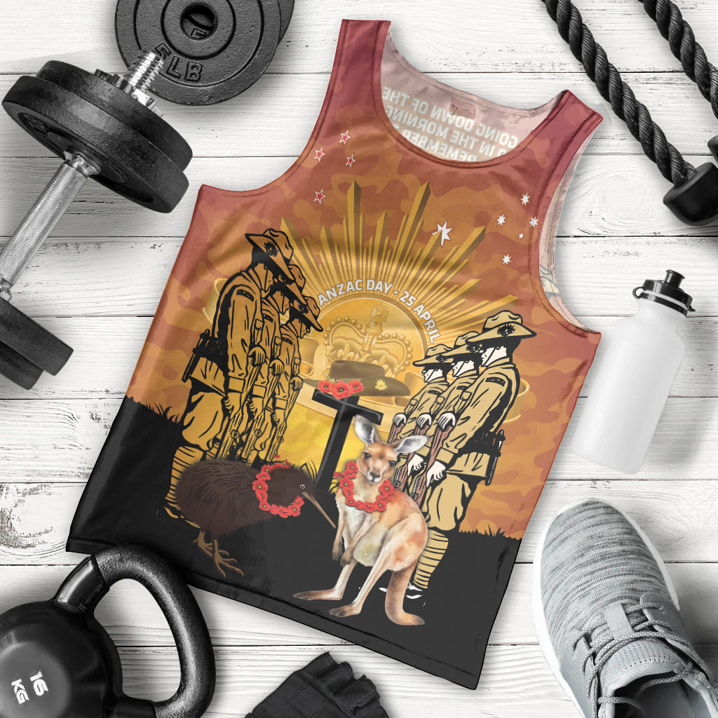 Australia And New Zealand ANZAC Men Tank Top Aussie Kangaroo With Aotearoa Kiwi Lest We Forget LT14 - Polynesian Pride