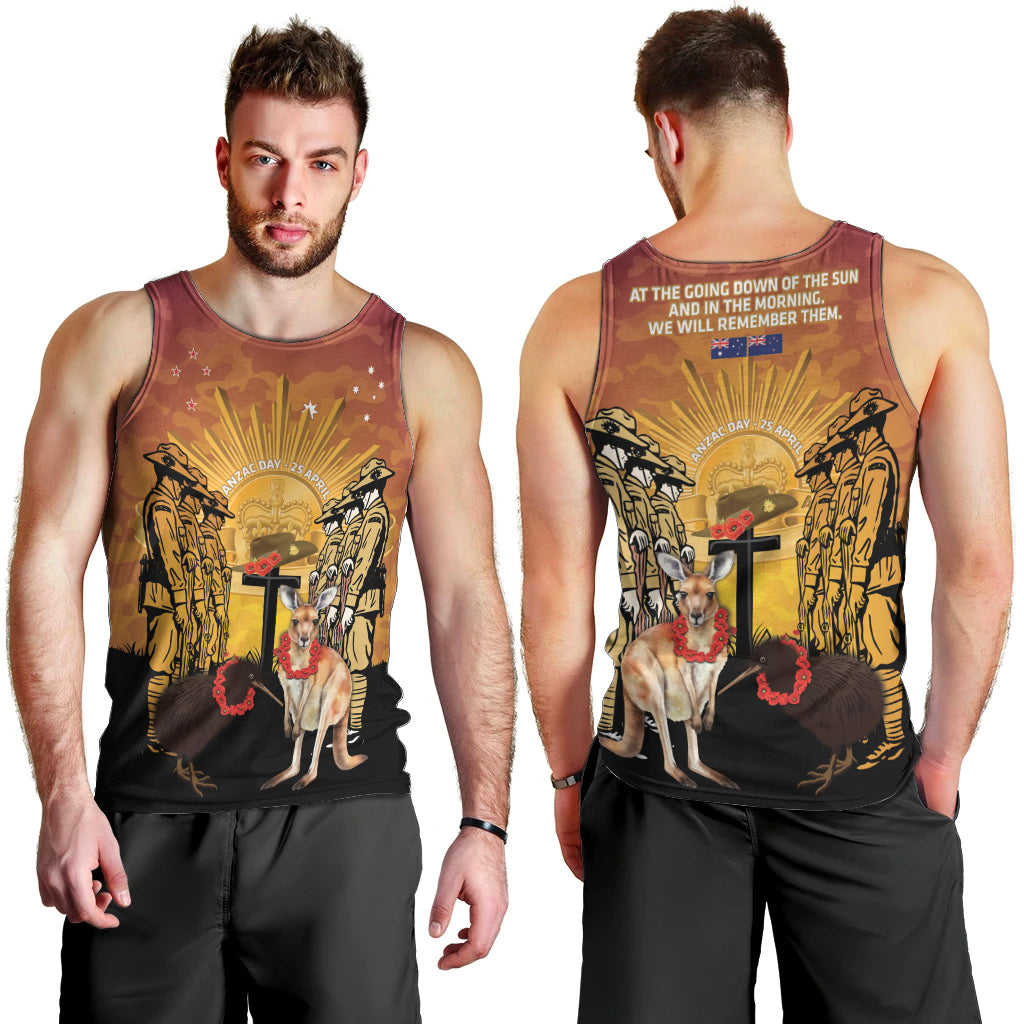 Australia And New Zealand ANZAC Men Tank Top Aussie Kangaroo With Aotearoa Kiwi Lest We Forget LT14 - Polynesian Pride