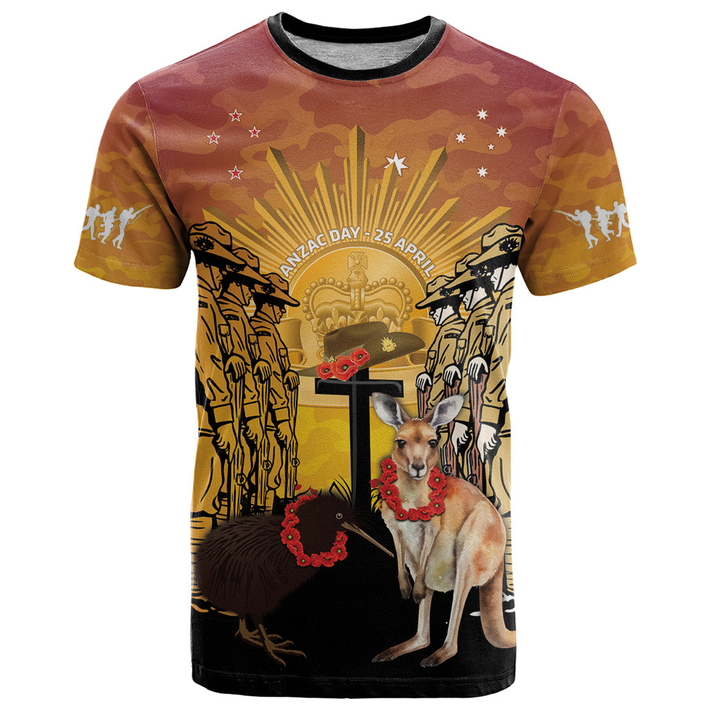 Australia And New Zealand ANZAC T Shirt Aussie Kangaroo With Aotearoa Kiwi Lest We Forget