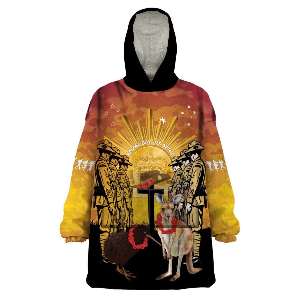 Australia And New Zealand ANZAC Wearable Blanket Hoodie Aussie Kangaroo With Aotearoa Kiwi Lest We Forget LT14 One Size Yellow - Polynesian Pride