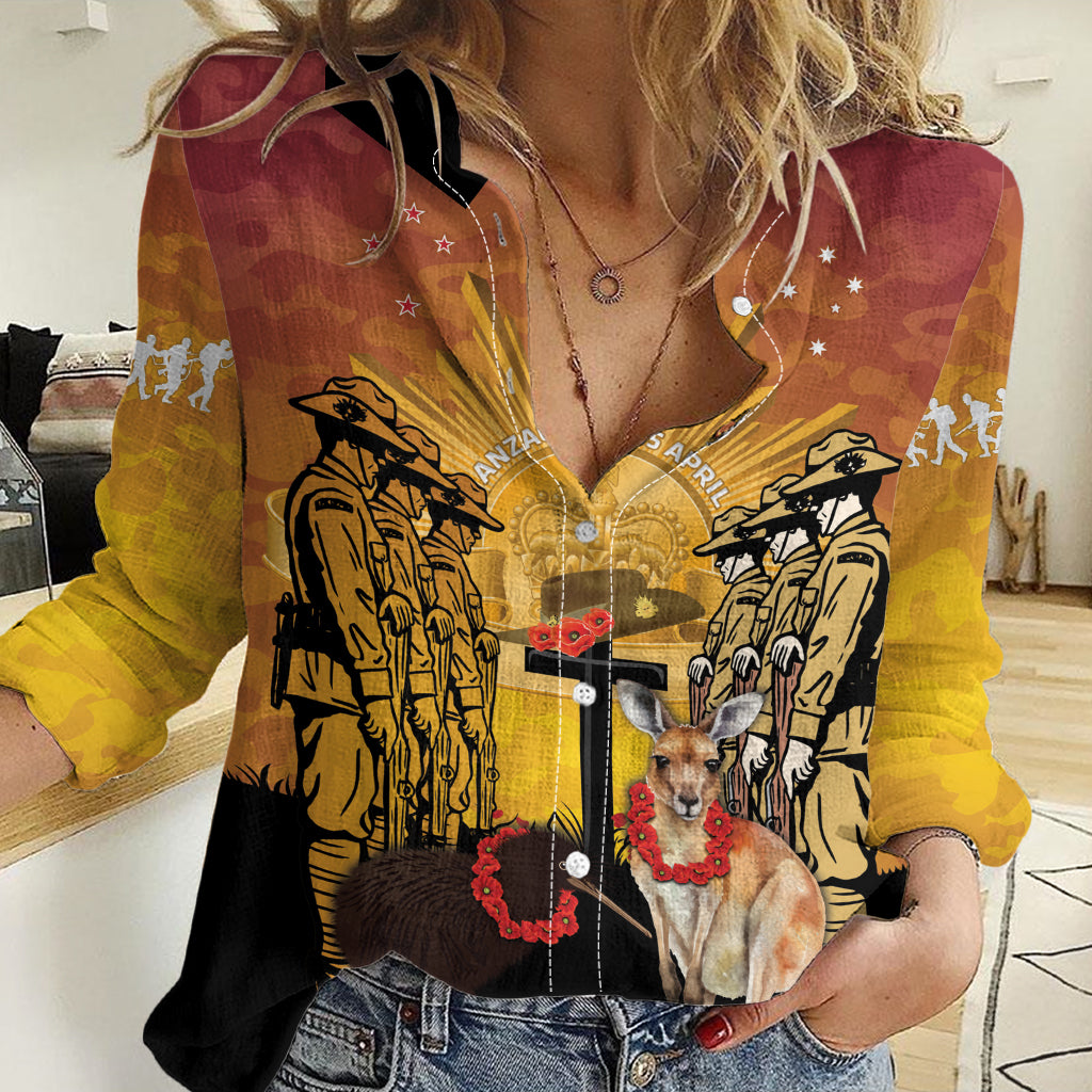 Australia And New Zealand ANZAC Women Casual Shirt Aussie Kangaroo With Aotearoa Kiwi Lest We Forget