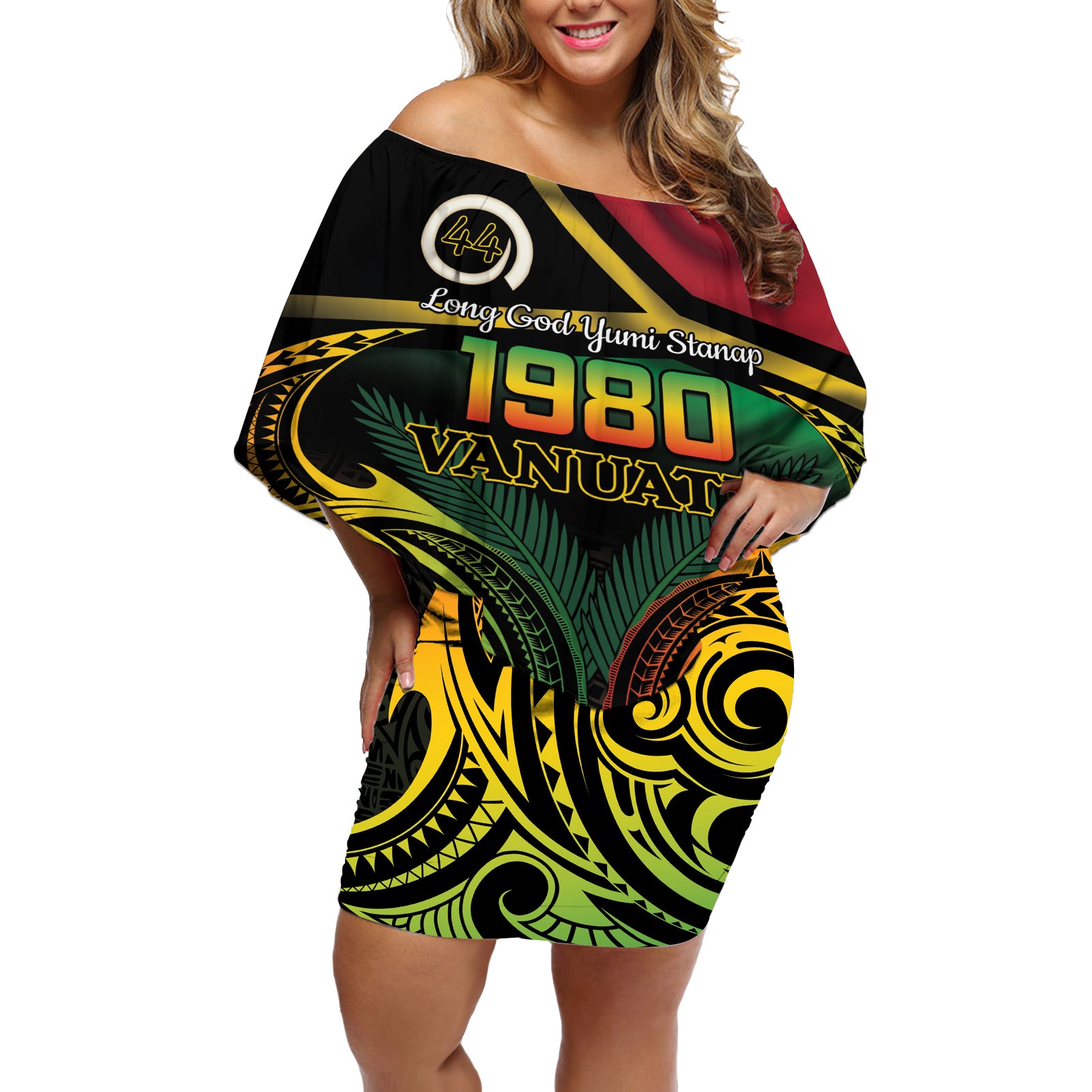 Vanuatu 1980 Off Shoulder Short Dress Hapi 44 Yia Indipendens Anivesari