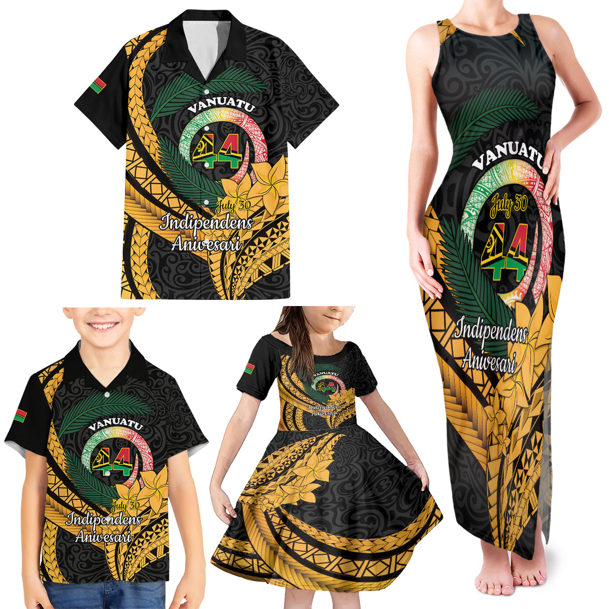 Personalised Vanuatu Independence Day Family Matching Tank Maxi Dress and Hawaiian Shirt July 30 Vanuatuan Pig Tusk