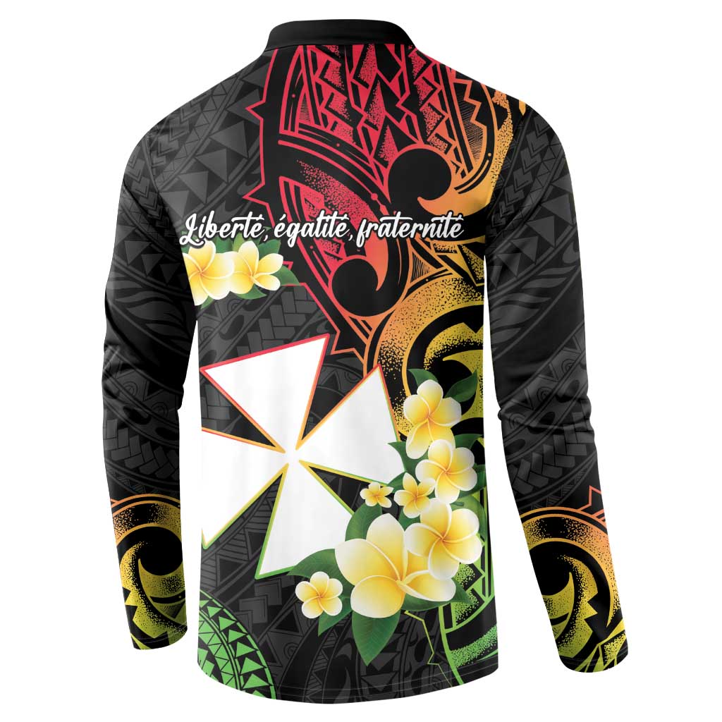 Wallis and Futuna Victory Day Button Sweatshirt Liberty Equality Fraternity Polynesian Plumeria