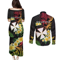 Wallis and Futuna Victory Day Couples Matching Puletasi and Long Sleeve Button Shirt Liberty Equality Fraternity Polynesian Plumeria