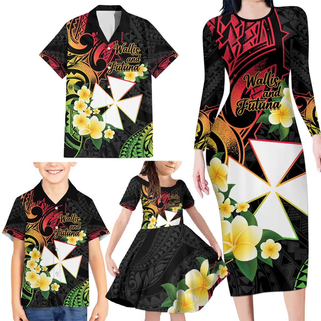 Wallis and Futuna Victory Day Family Matching Long Sleeve Bodycon Dress and Hawaiian Shirt Liberty Equality Fraternity Polynesian Plumeria