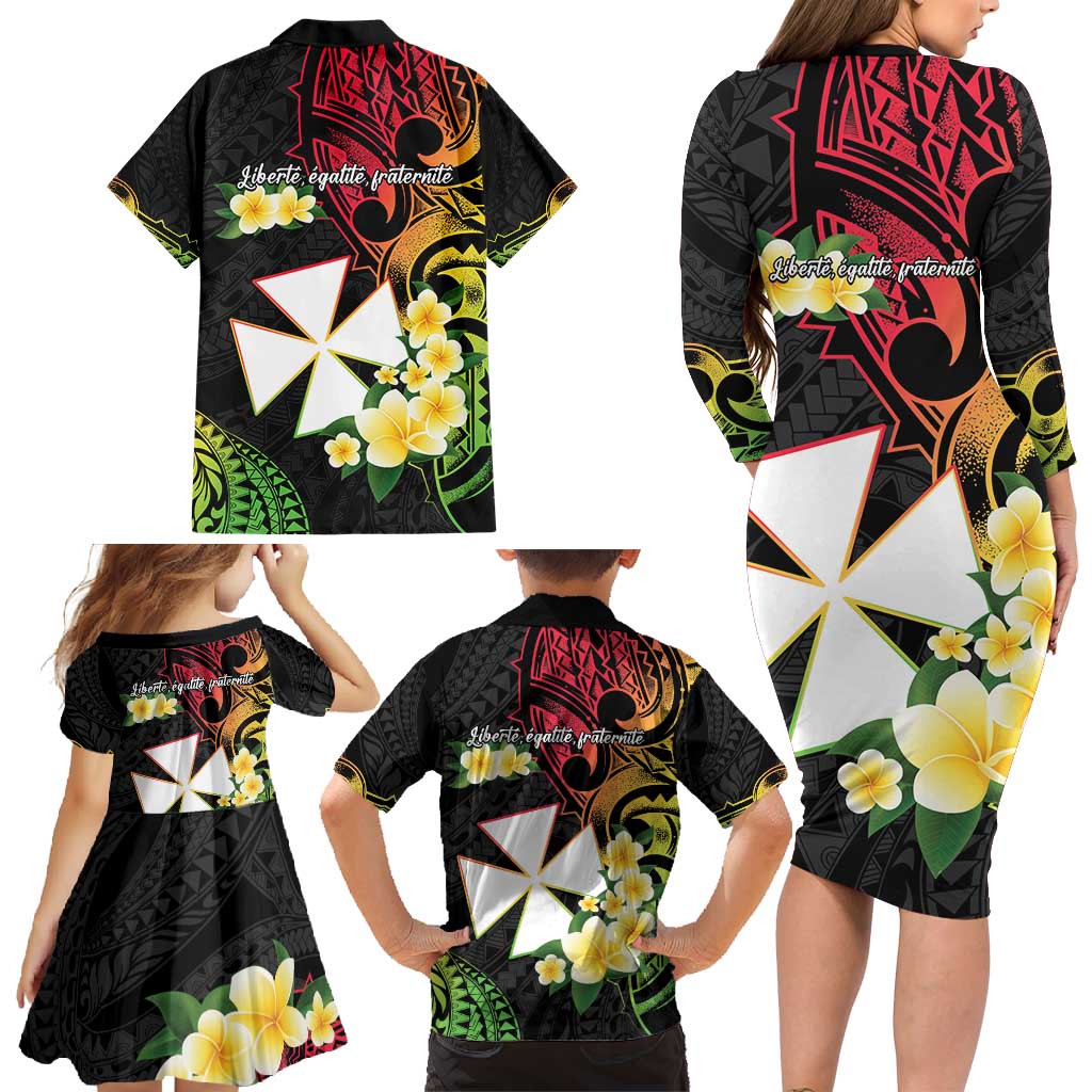 Wallis and Futuna Victory Day Family Matching Long Sleeve Bodycon Dress and Hawaiian Shirt Liberty Equality Fraternity Polynesian Plumeria