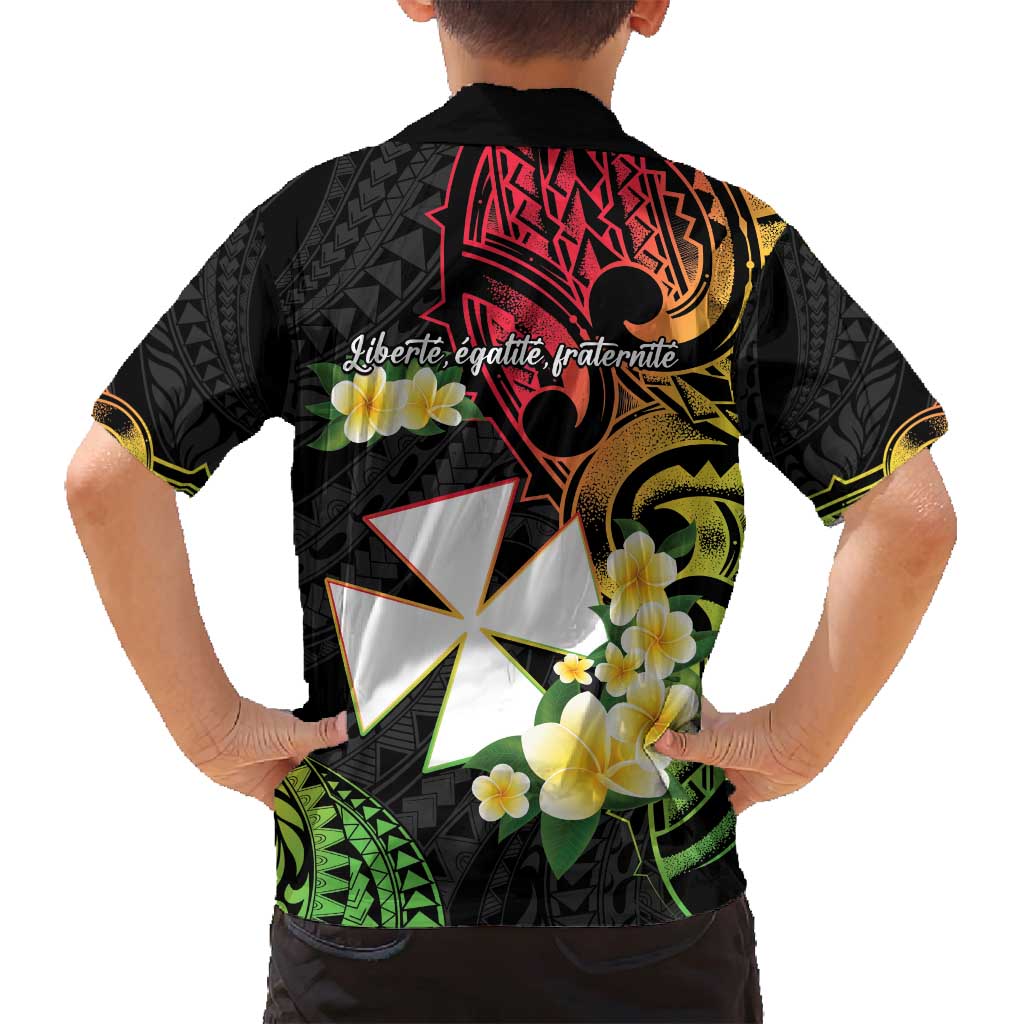 Wallis and Futuna Victory Day Family Matching Off Shoulder Short Dress and Hawaiian Shirt Liberty Equality Fraternity Polynesian Plumeria
