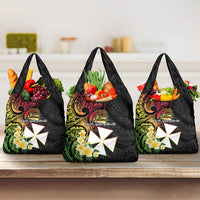 Wallis and Futuna Victory Day Grocery Bag Liberty Equality Fraternity Polynesian Plumeria